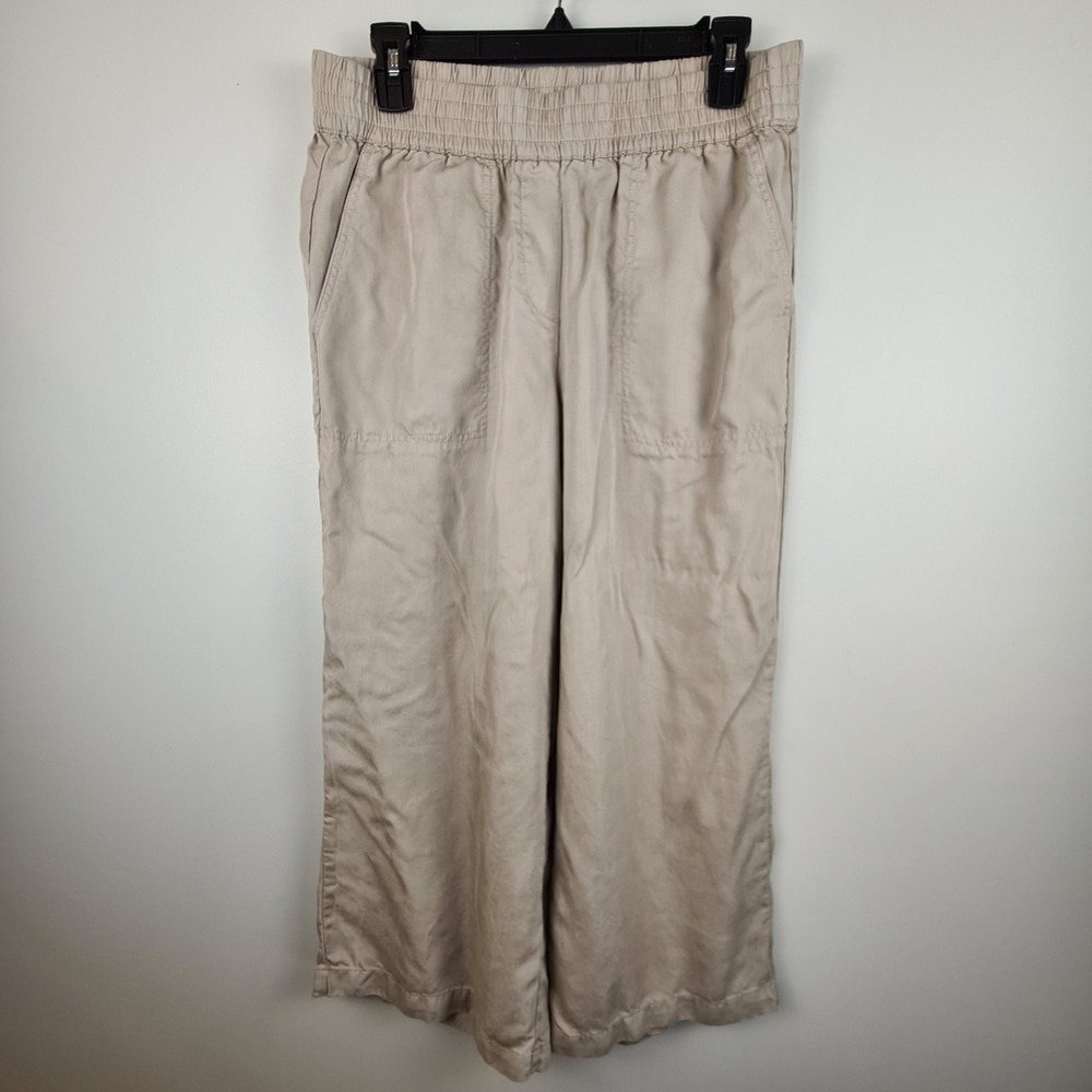 Eliane Rose Khaki Beige 100% Tencel Wide Leg Cropped Pants Women Size Medium